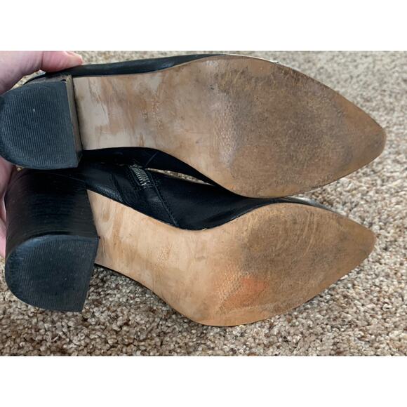 Zara Basic Collection SZ 38 (7.5) Black Leather Side Zip 3.5 Heel Bootie Point - Picture 6 of 8